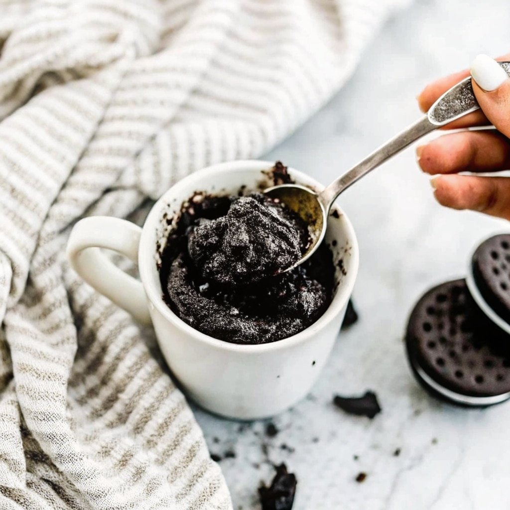 Oreo mug cake served with toppings