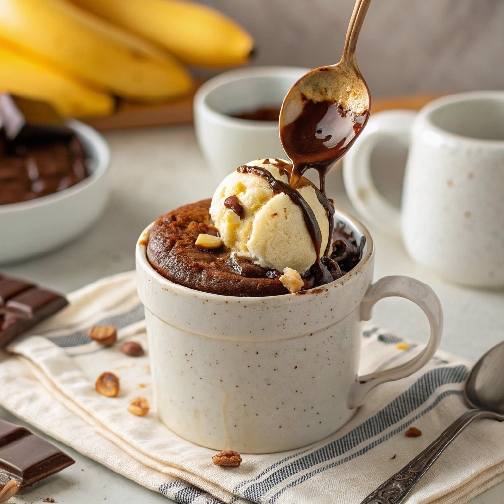 banana chocolate mug cake in a mug