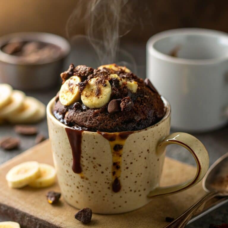 banana chocolate mug cake with ice cream