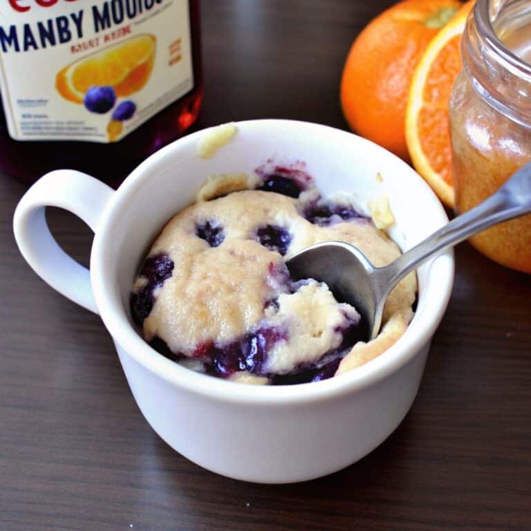 blueberry muffin in a mug recipe card