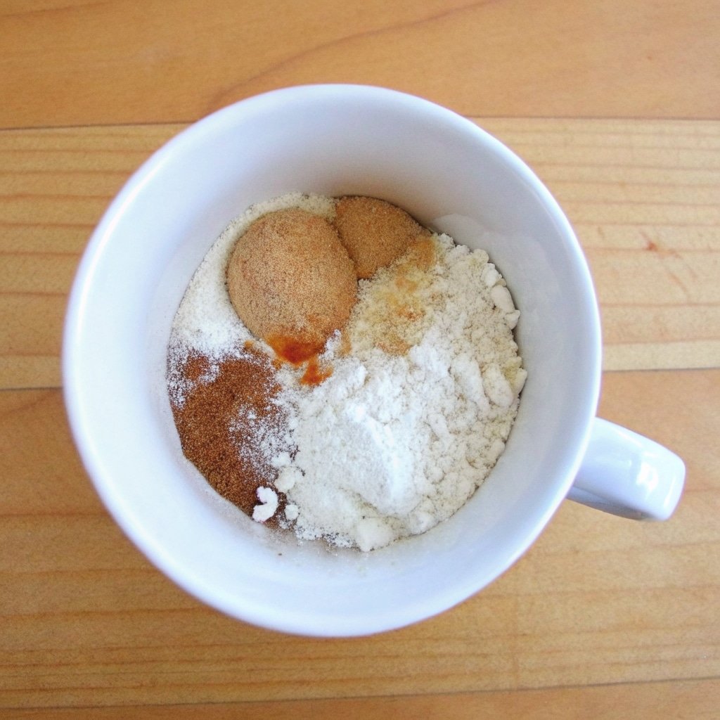 mixing blueberry muffin in a mug batter