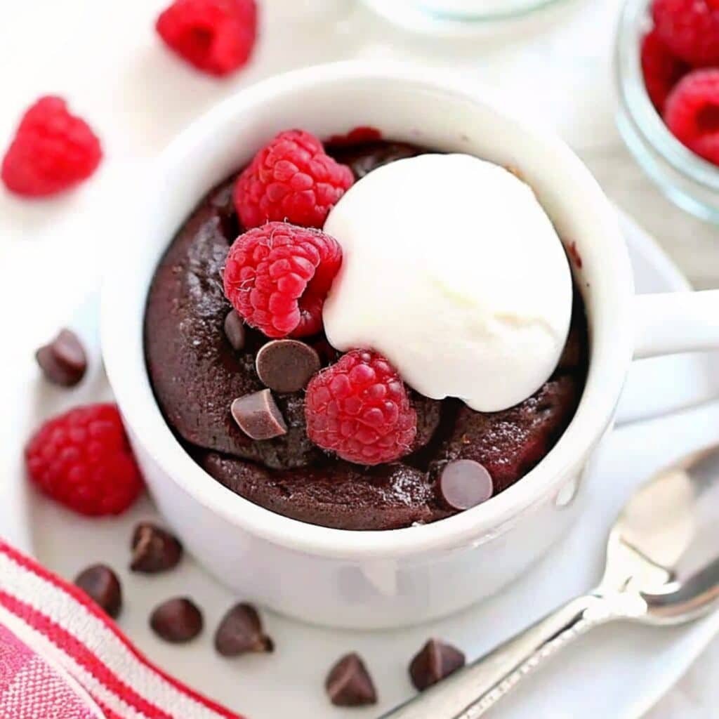 Served brownie in a mug with brownie mix