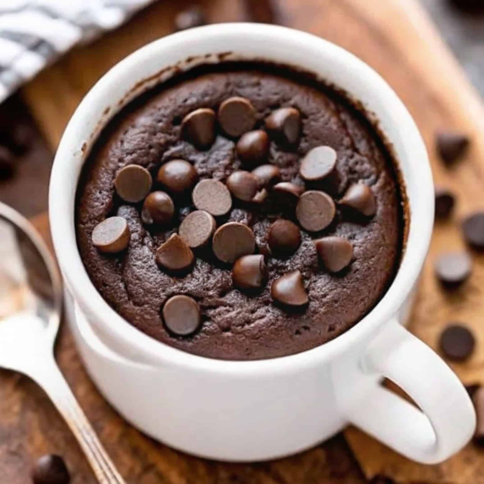Brownie in a mug with brownie mix