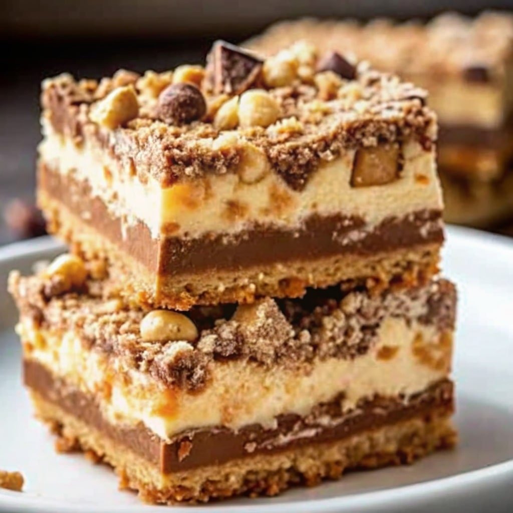 Cake mix toffee bars on parchment with toffee melted