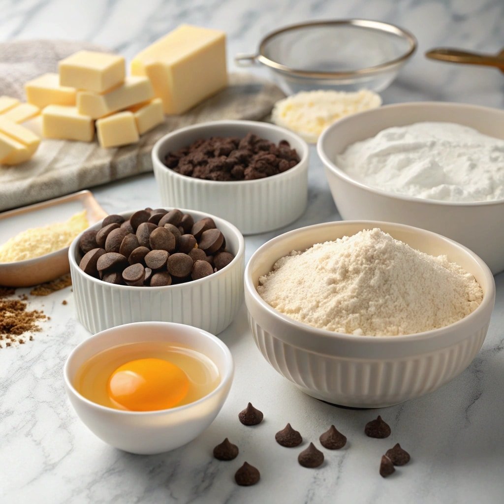 chocolate chip mug cake ingredients laid out on a counter