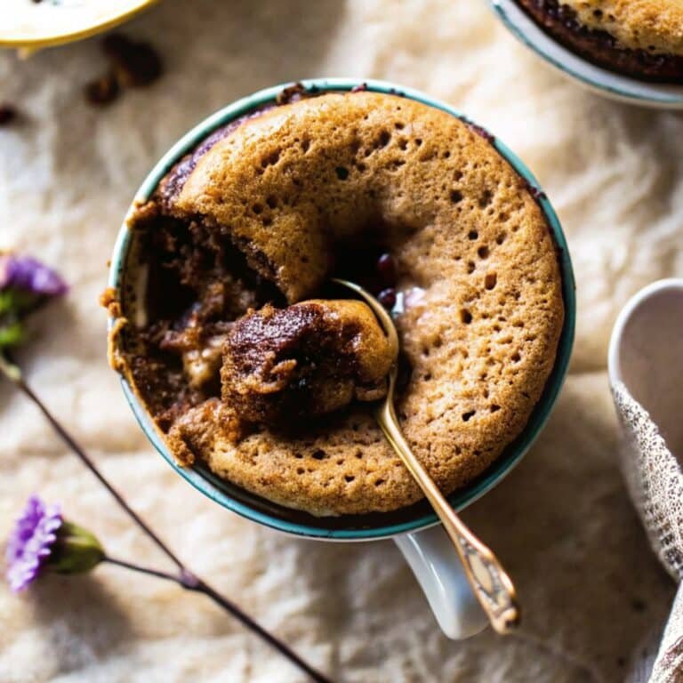 serving chocolate chunk banana bread mug cake