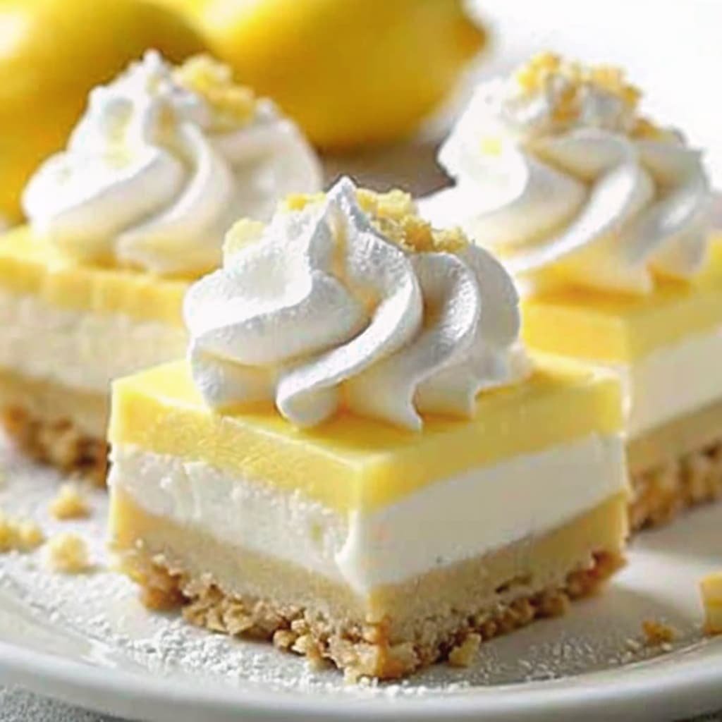 lazy day lemon cream pie bars cut on a plate
