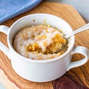 lemon mug cake served in white mug