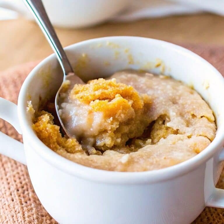 served lemon mug cake with lemon garnish