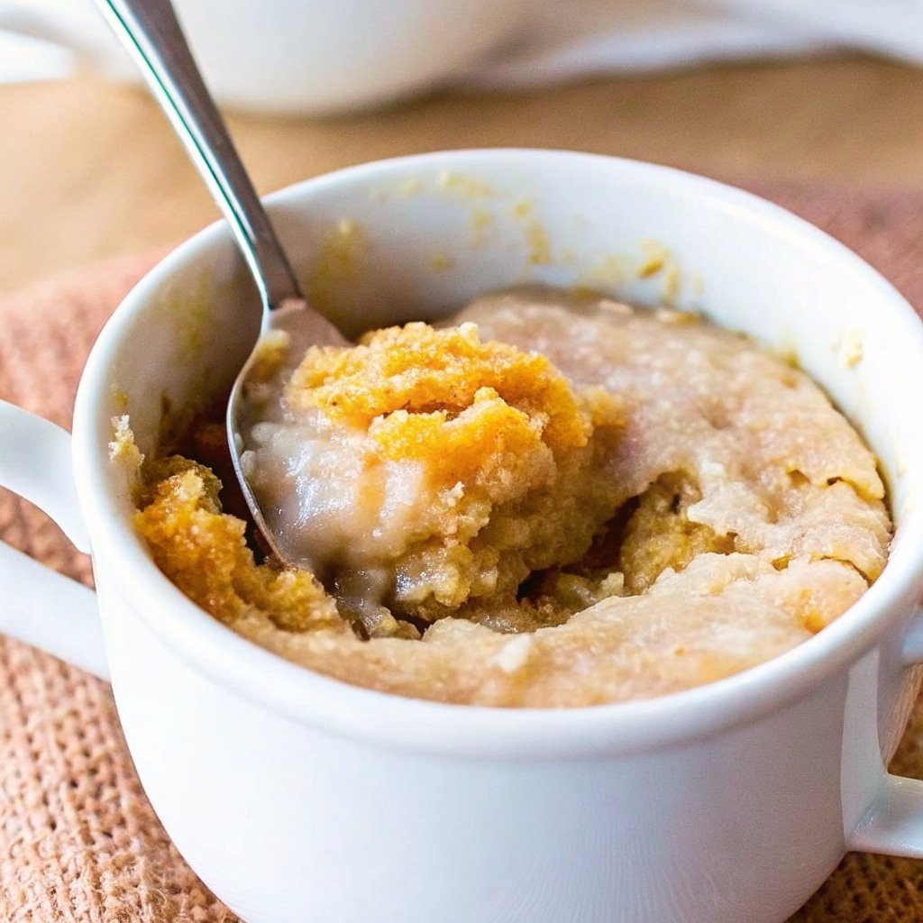 served lemon mug cake with lemon garnish