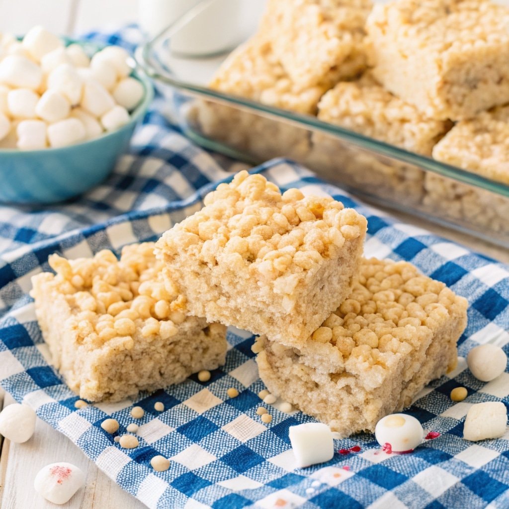 Gooey microwave rice krispie cake being pulled apart