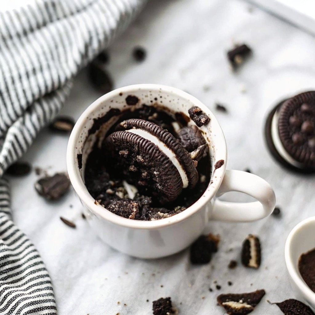 Oreo cake mug fresh from microwave