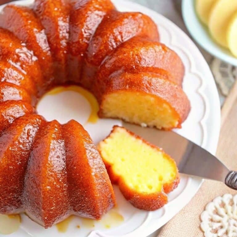 Served slice of pineapple juice cake