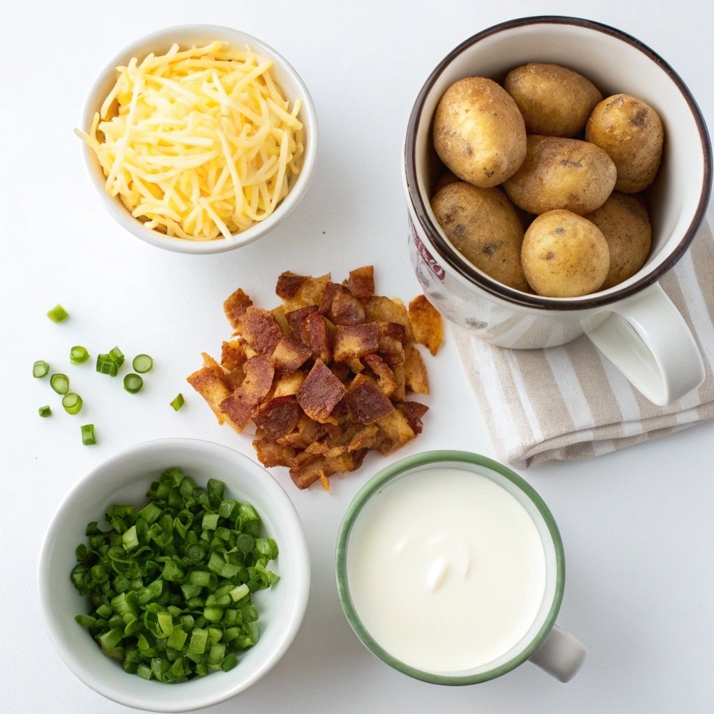 Ingredients for microwave potato soup in a mug