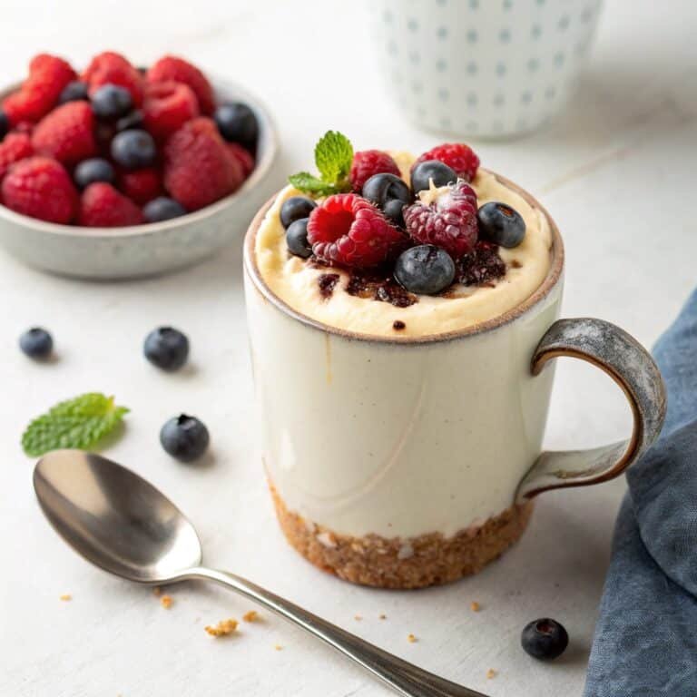 served protein cheesecake no bake in a mug