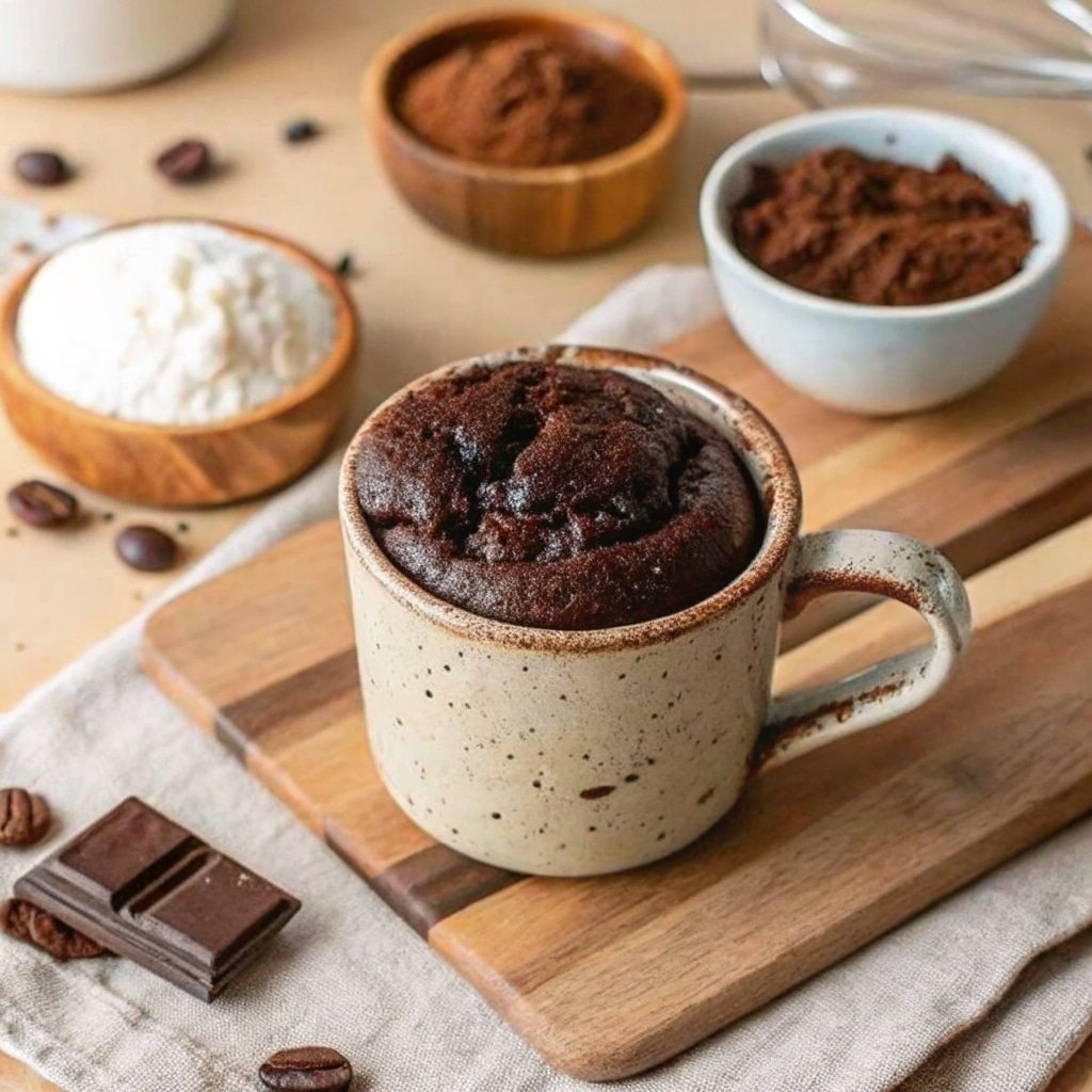 Served high-protein mug cake on breakfast table
