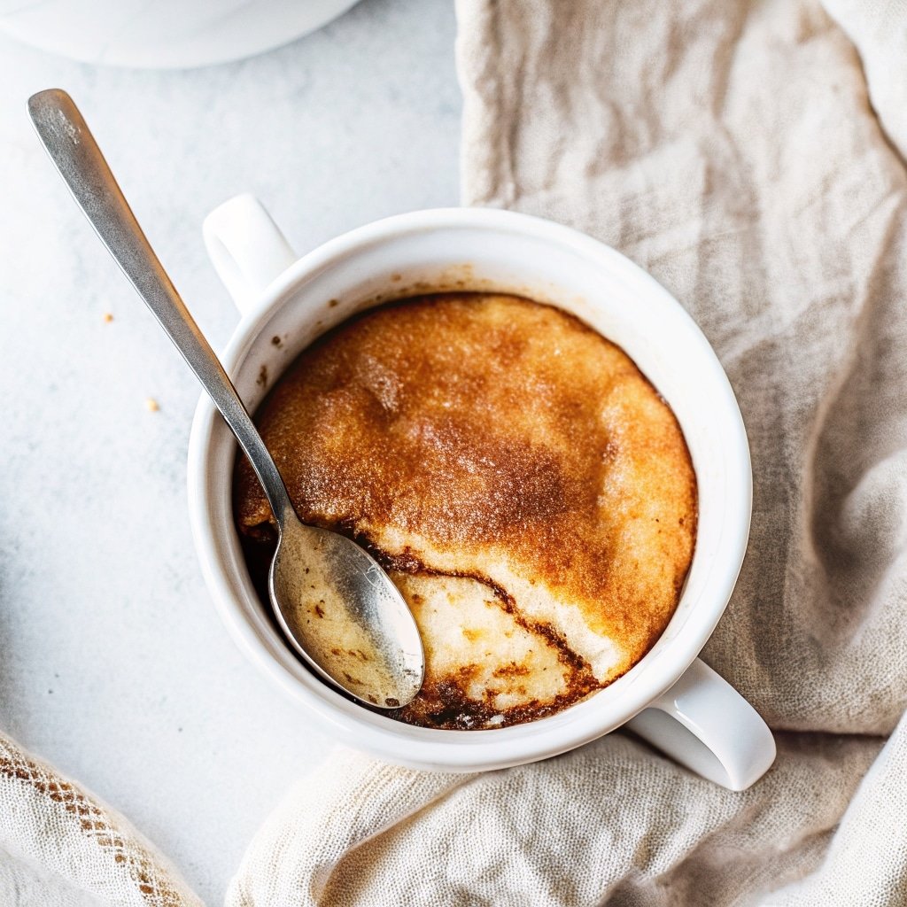 coffee mug cake without egg in rustic mug